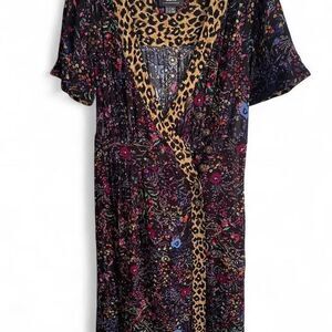 Anthropologie Maeve Floral Leopard Dress Faux Wrap Morgan Midi Size 2